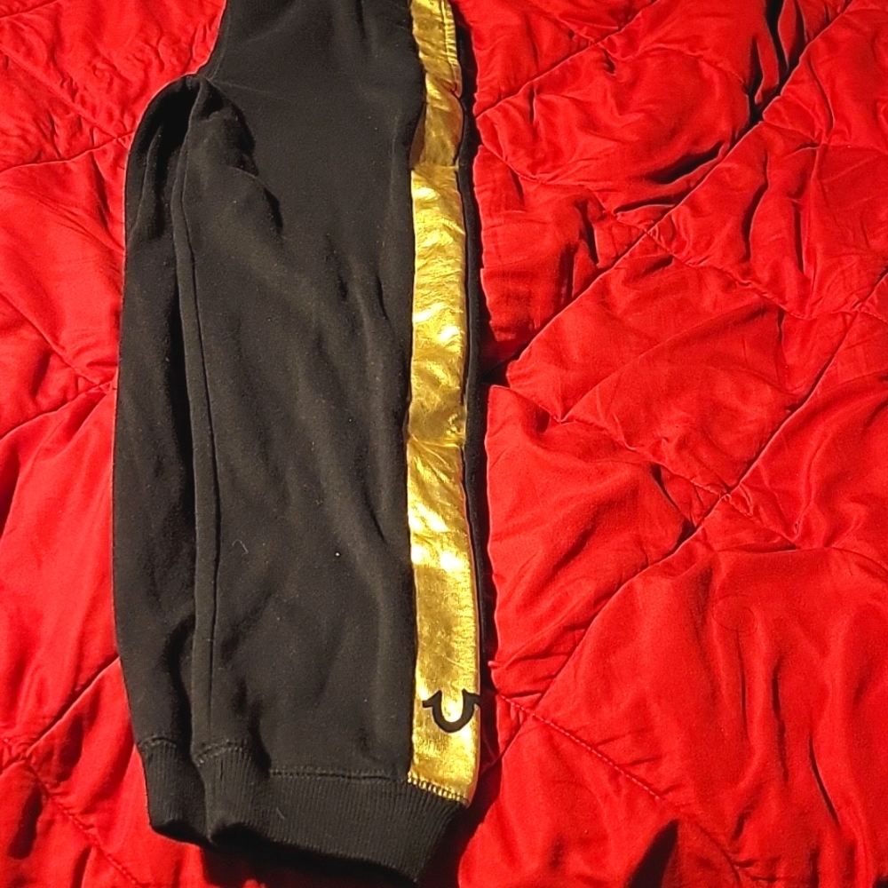 True Religion Black and Gold Joggers with Sporty Side Stripe